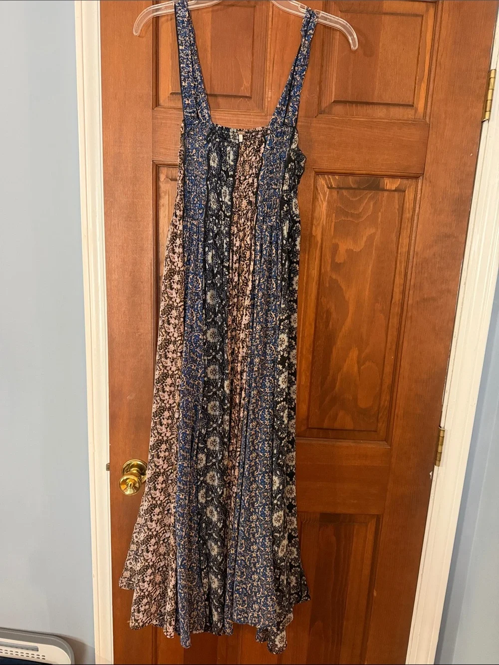 Free People Blue and Tan Floral Maxi Dress